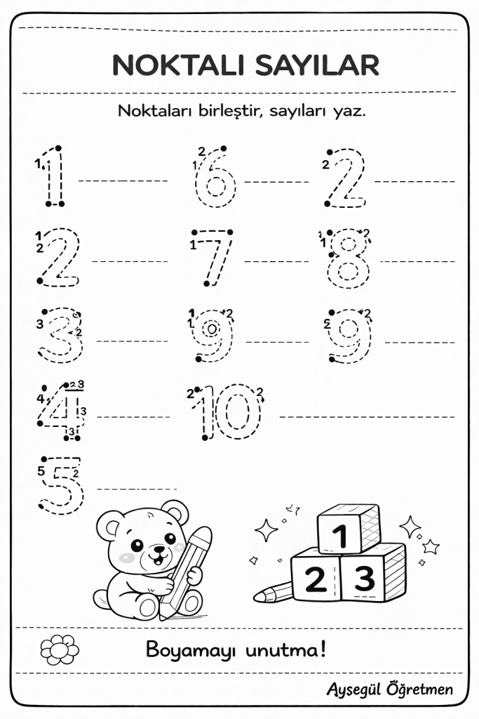 Noktaları Birleştir, Sayıları Öğren